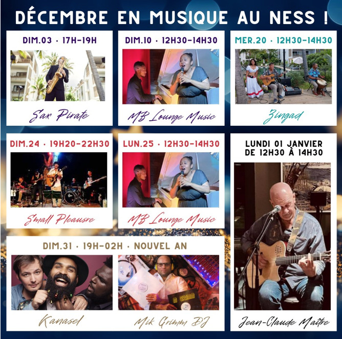 programmation musicale de l'hôtel le Ness pour décembre 2023