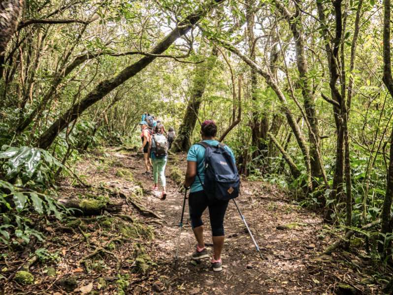 Randonneurs sur un sentier dans Mafate