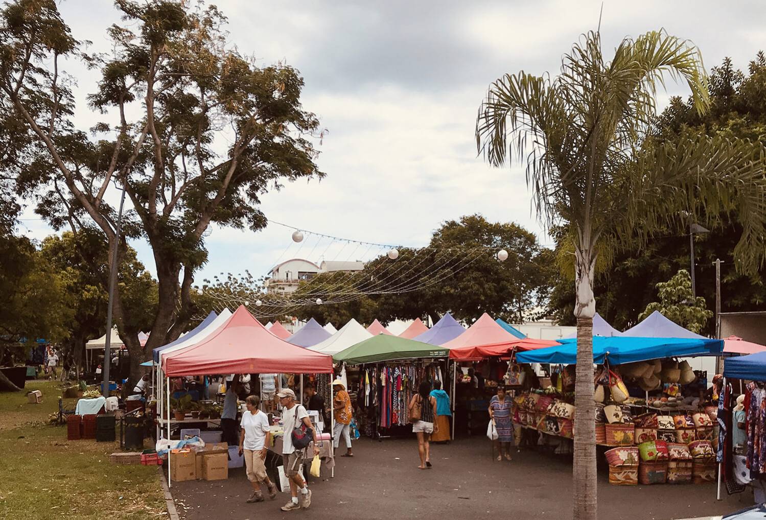 marché de la ville du Port, marché sous les arbres, Ile de La Réunion 974