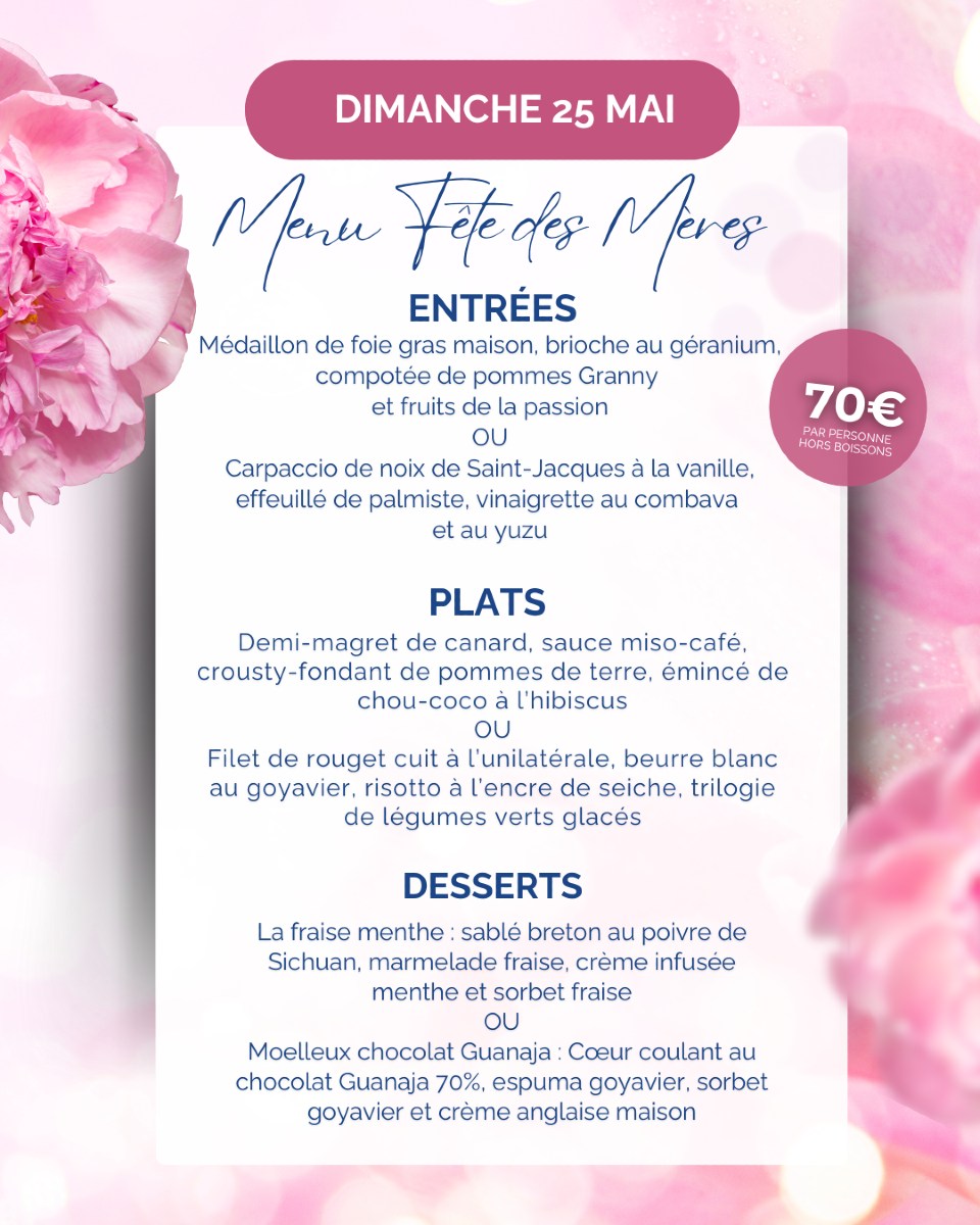 MENU DE LA FÊTE DES MÈRES À L'HÔTEL BOUCAN CANOT