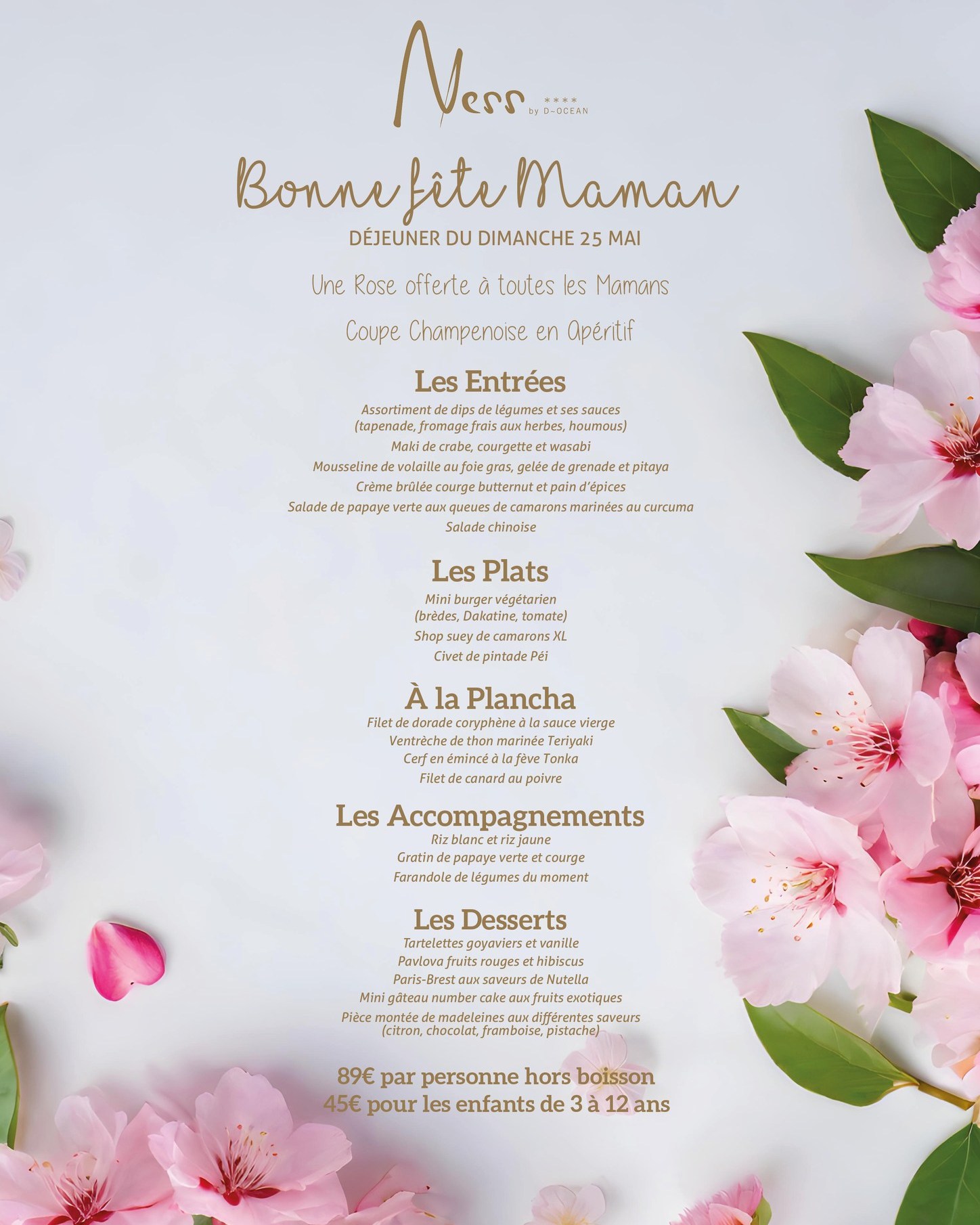 MENU DE LA FÊTE DES MÈRES AU NESS BY D OCEAN