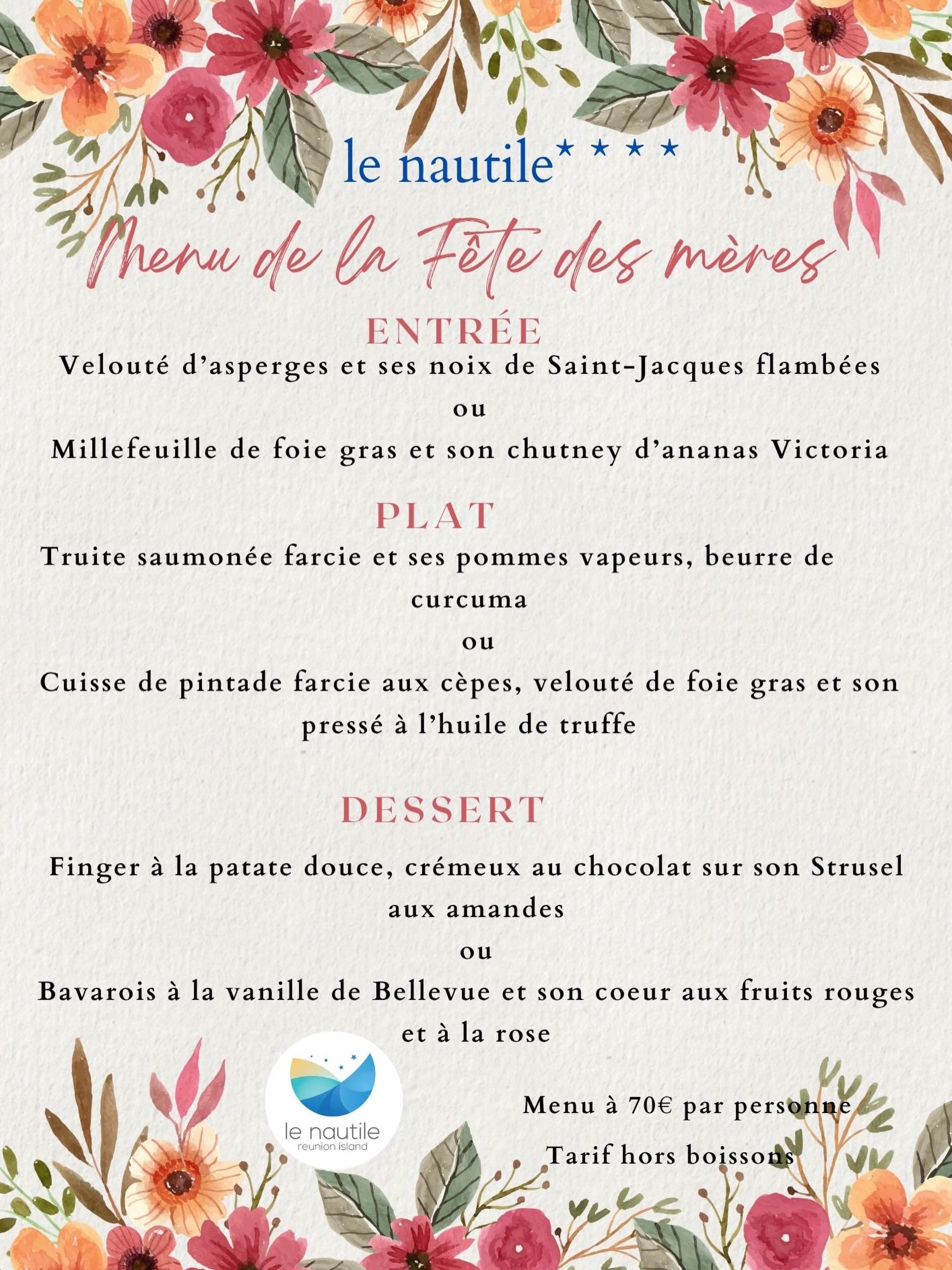 MENU DE LA FÊTE DES MÈRES AU NAUTILE